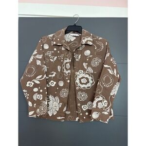 Fresh Produce Womens Brown White Floral Cotton Canvas Button Up Jacket Small